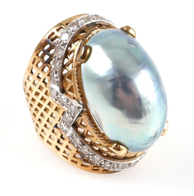 14K YELLOW GOLD PLATINUM MOP