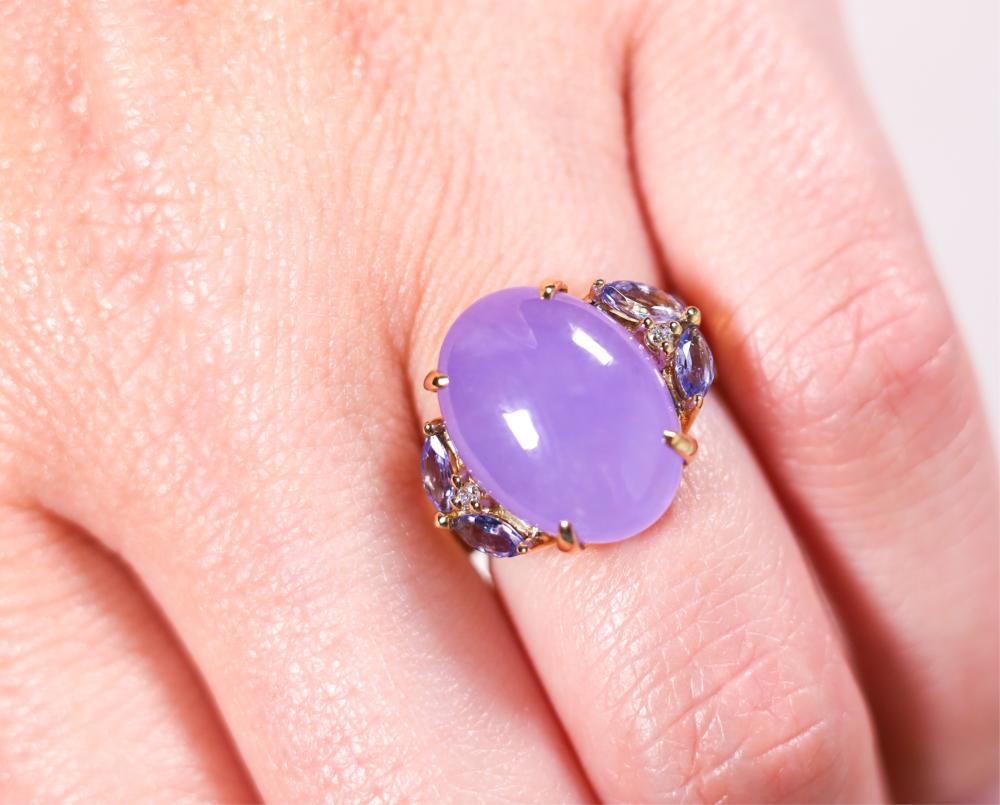 14K YELLOW GOLD PURPLE JADE &