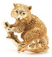 14K YELLOW GOLD RACCOON BROOCH