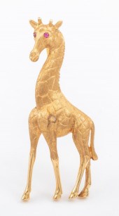 14K YELLOW GOLD & RUBY GIRAFFE