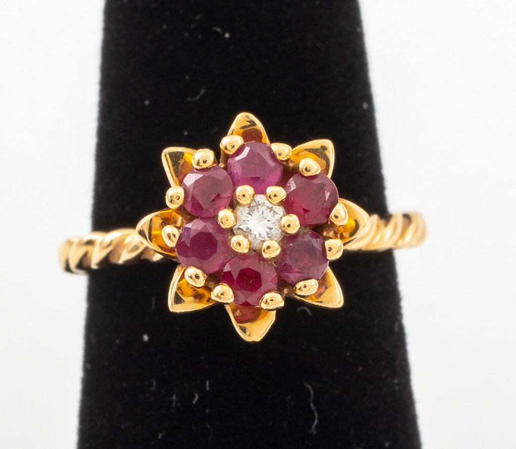 14K YELLOW GOLD RUBY & DIAMOND