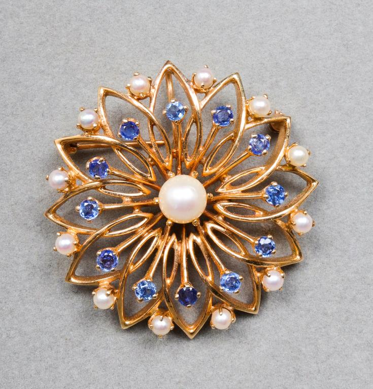 14K YELLOW GOLD SAPPHIRE & PEARL
