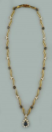 14K YELLOW GOLD SAPPHIRE AND D