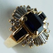 14K YELLOW GOLD SAPPHIRE AND D