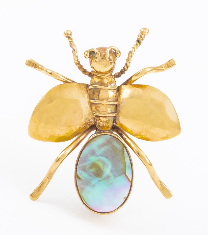 14K YELLOW GOLD & SHELL BEE