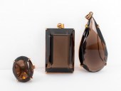 14K YELLOW GOLD SMOKY QUARTZ S