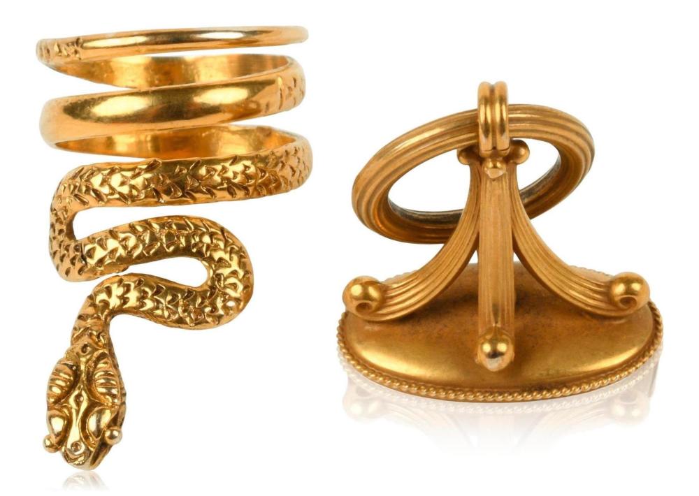 14K YELLOW GOLD SNAKE RING AND