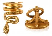 14K YELLOW GOLD SNAKE RING AND