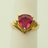 14K YELLOW GOLD SYNTHETIC PINK