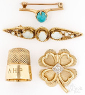 14K YELLOW GOLD THIMBLE, ETC.<