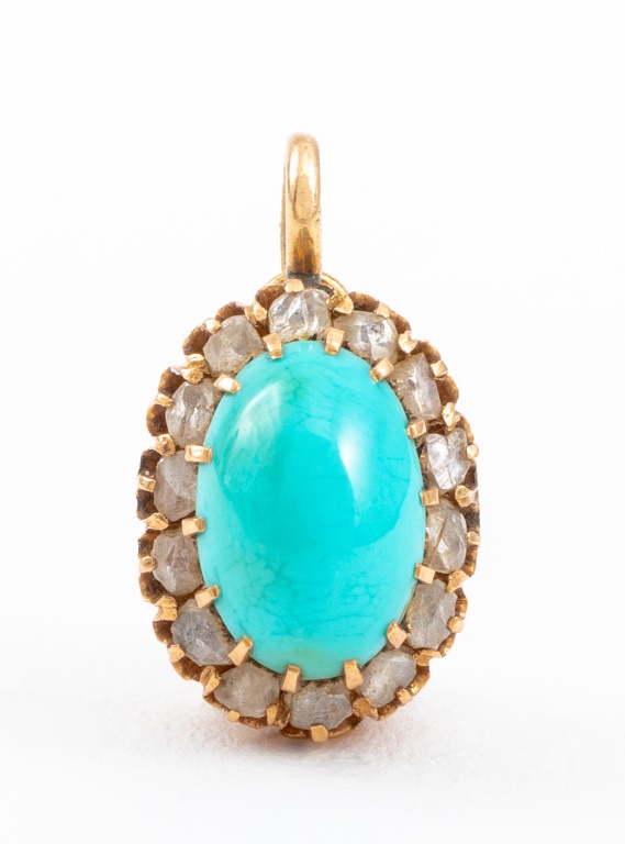 14K YELLOW GOLD TURQUOISE & DIAMOND