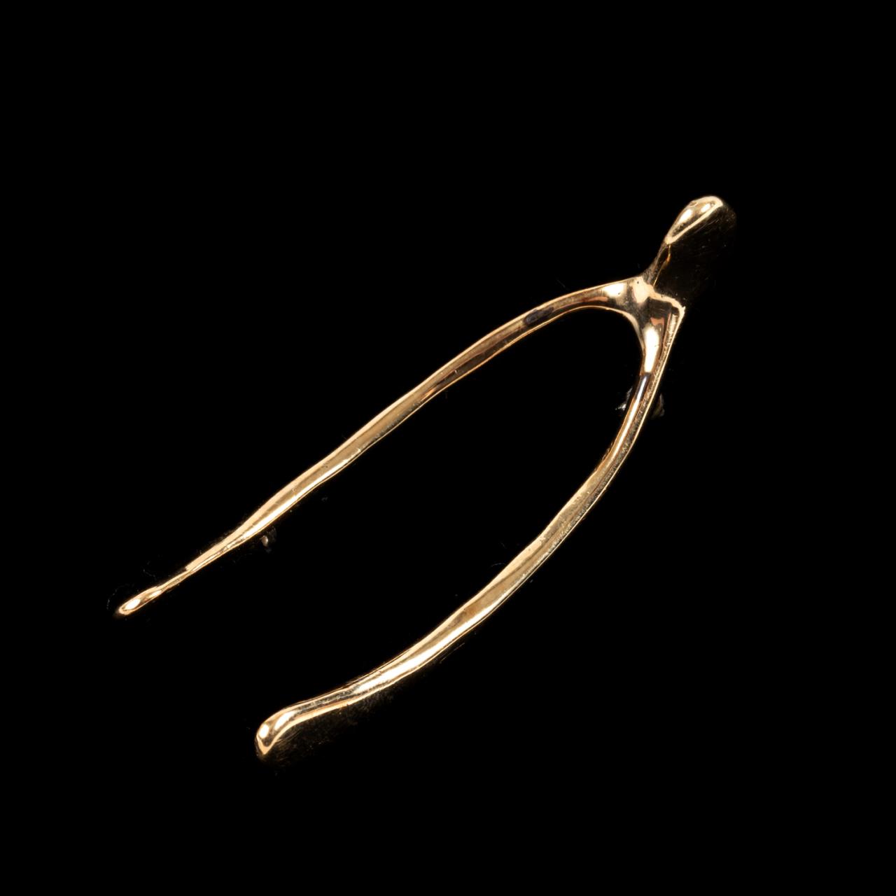 14K YELLOW GOLD WISHBONE BROOCH 14k