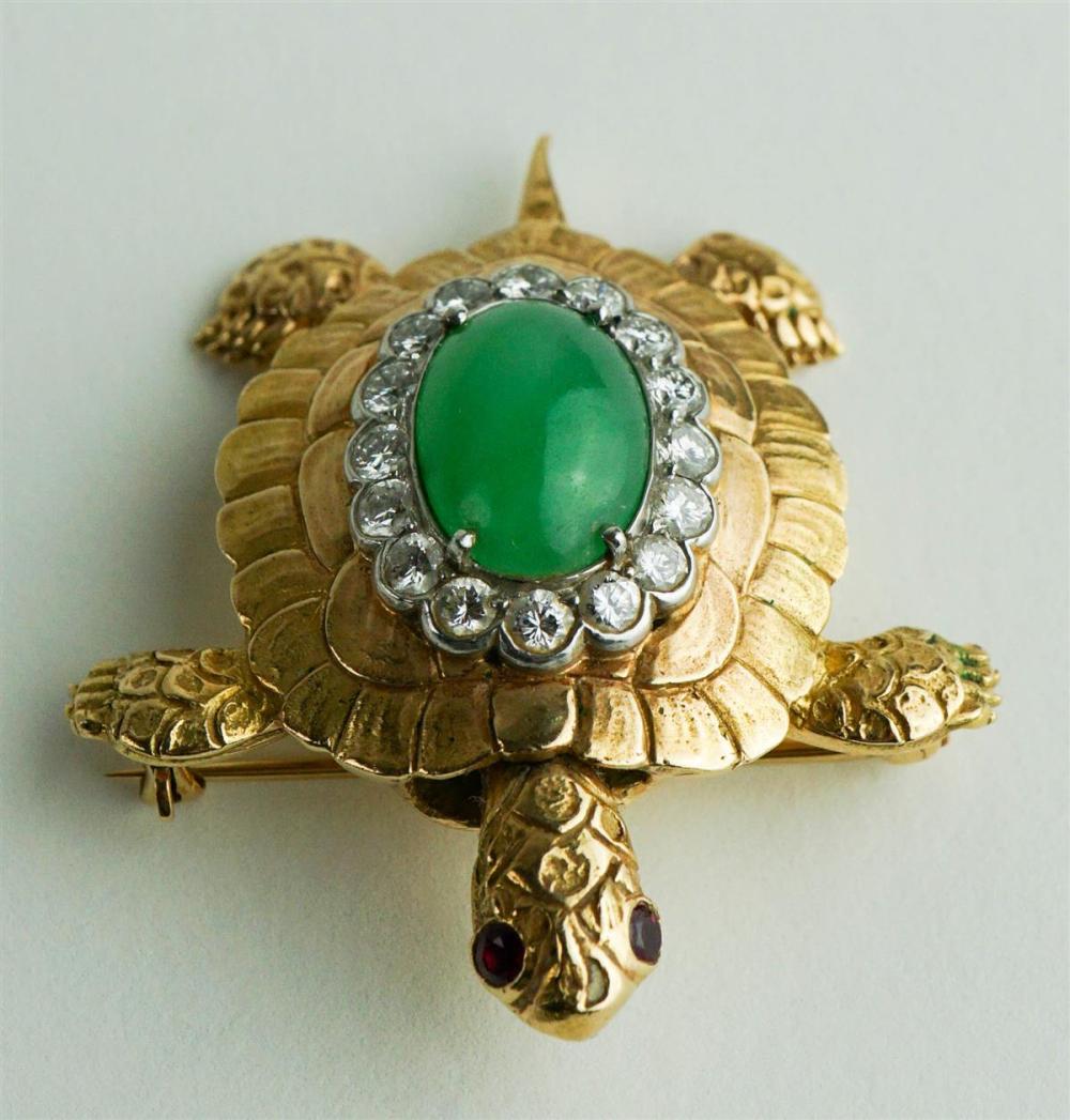 14K YELLOW GOLD/PLATINUM JADE AND