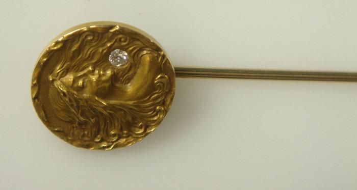 14K YG art nouveau stickpin, art