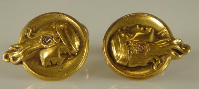 14K YG cufflinks with art nouveau