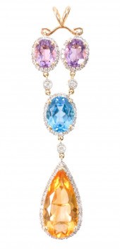 14K YG DIAMOND, TOPAZ, CITRINE
