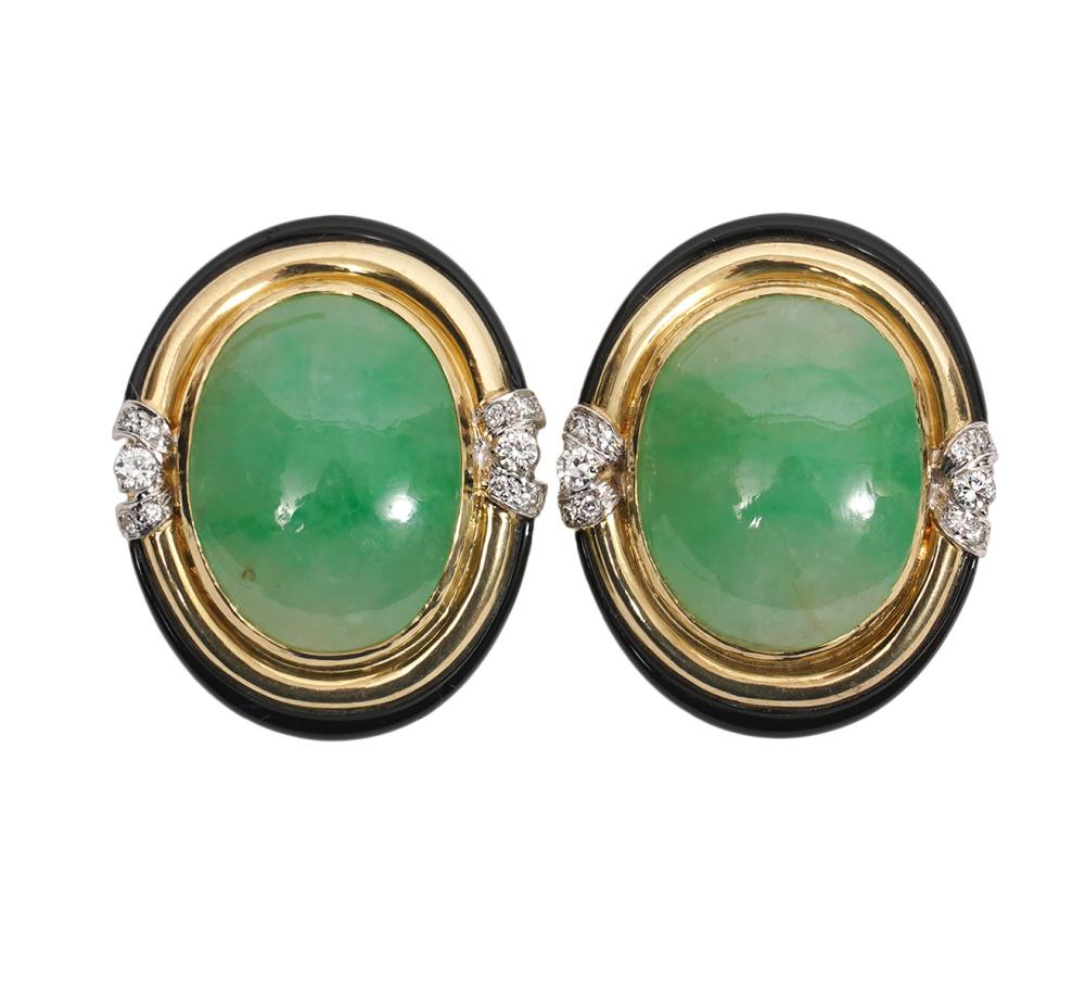 14K YG JADE, ENAMEL & DIAMOND