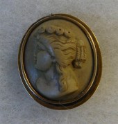 14K yg Lava Cameo Pin. Tan col