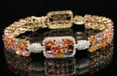 14K YG MULTI-COLOR SAPPHIRE/DI
