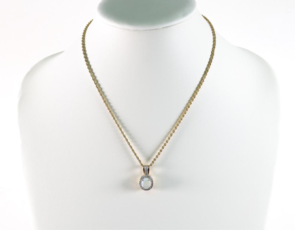 14K YG OPAL & DIAMOND PENDANT