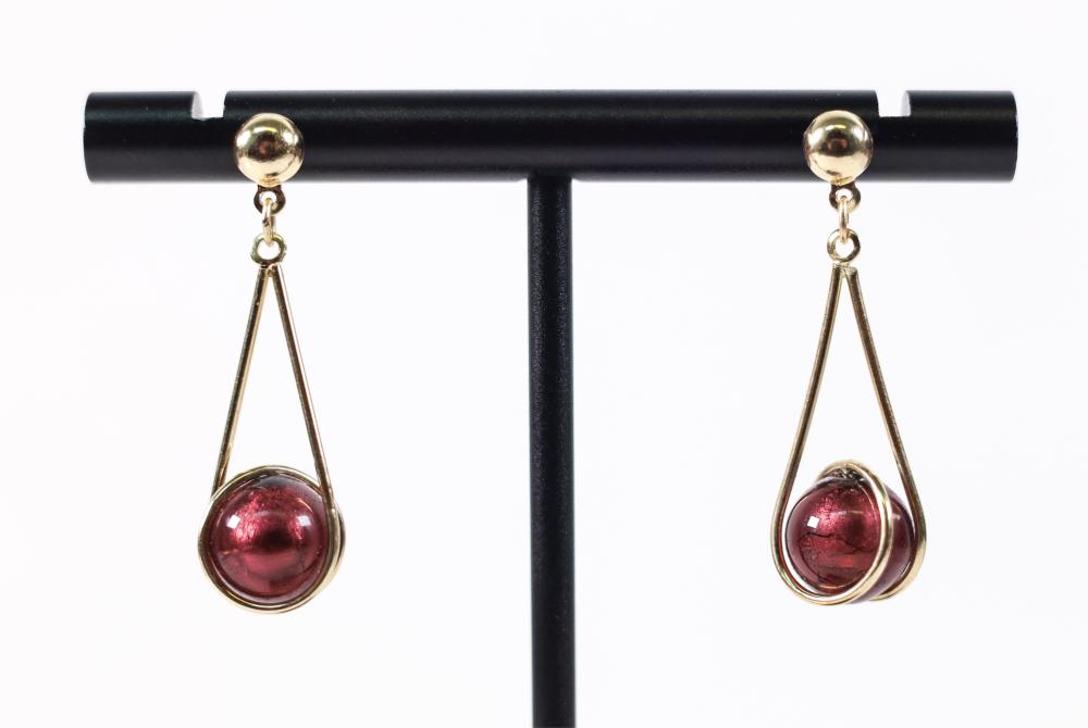 14K YG PURPLE ORB DROP EARRINGSPair