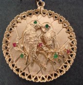 14K YG round lovebird pendant,