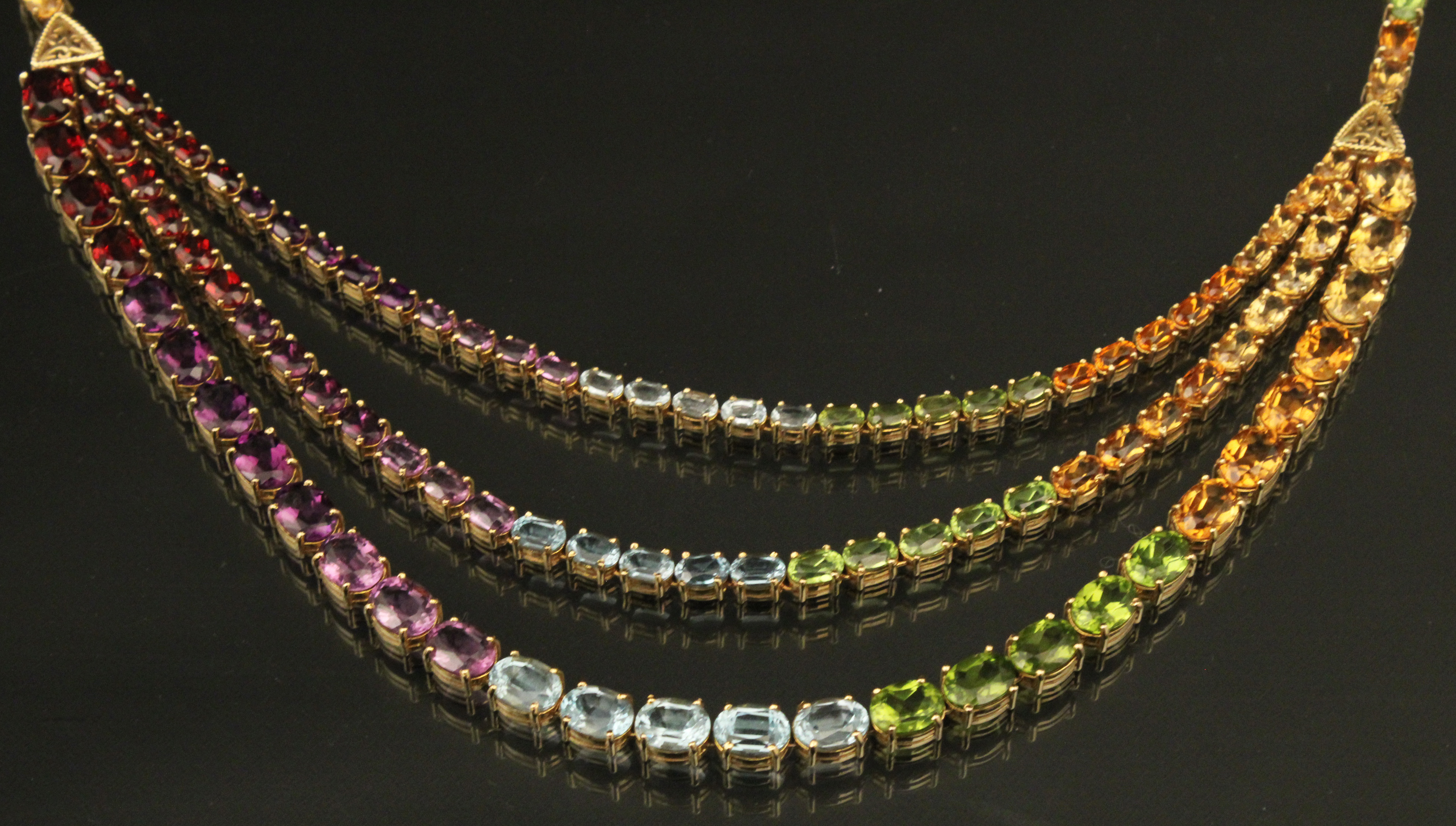 14K YG TRIPLE STRAND MULTICOLORED