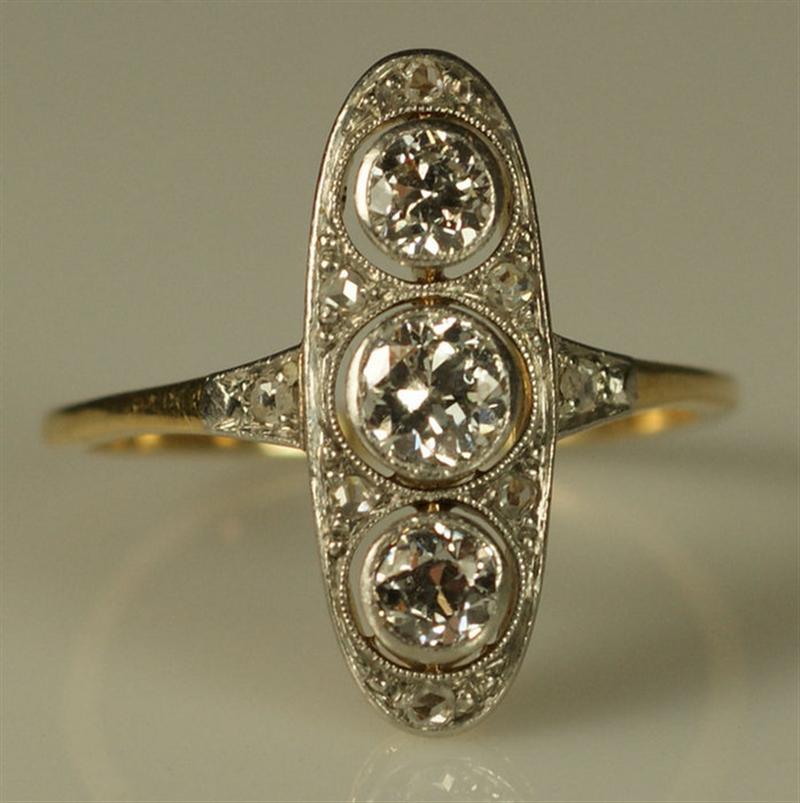 14K Y&WG  3 stone diamond ring, tdw
