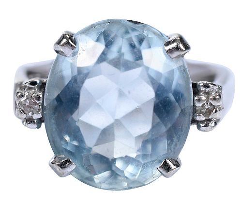 14KT. AQUAMARINE AND DIAMOND