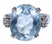 14KT. AQUAMARINE AND DIAMOND R