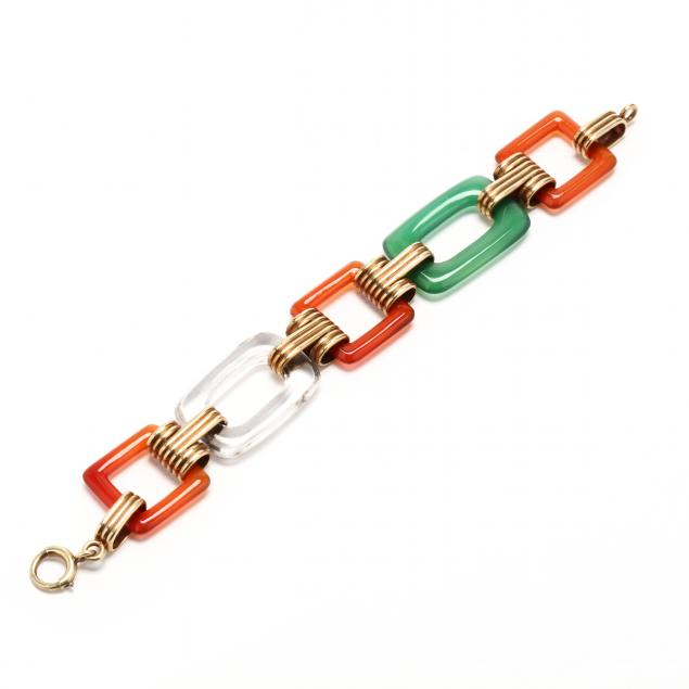14KT ART DECO HARDSTONE BRACELET