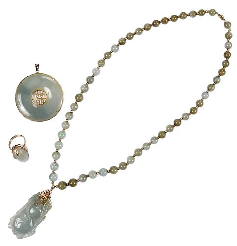 14KT. COLLECTION OF JADE JEWELRYone
