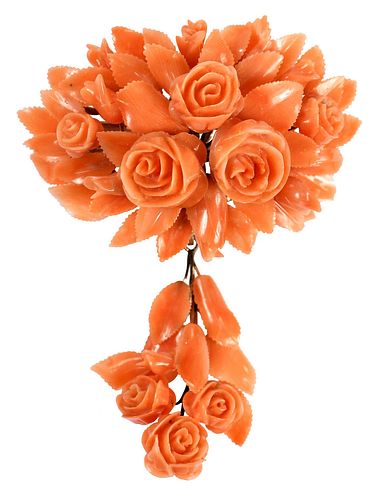 14KT. CORAL BROOCHand pendant,