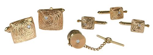14KT. DIAMOND CUFFLINKS, STUD SET