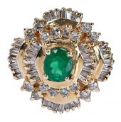 14KT. EMERALD AND DIAMOND COCK