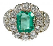 14KT. EMERALD AND DIAMOND RING