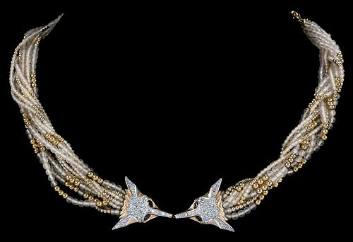 14KT. ERTE DIAMOND, BLUE SAPPHIRE