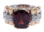14KT. GARNET AND DIAMOND RINGo