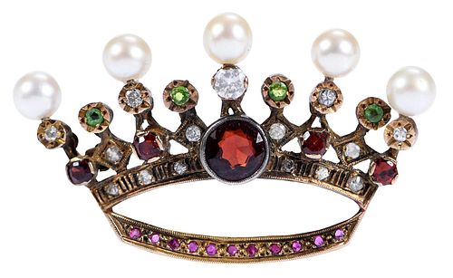 14KT. GEMSTONE AND PEARL CROWN