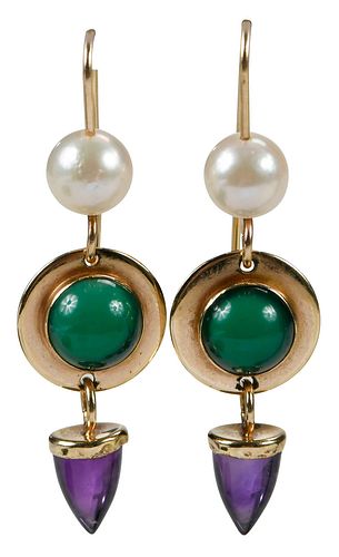 14KT. GEMSTONE EARRINGSeach with
