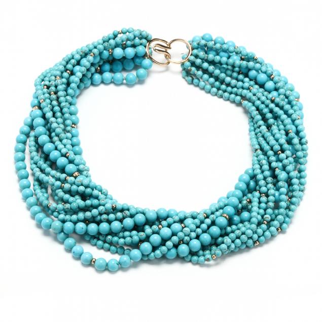 14KT GOLD AND TURQUOISE TORSADE