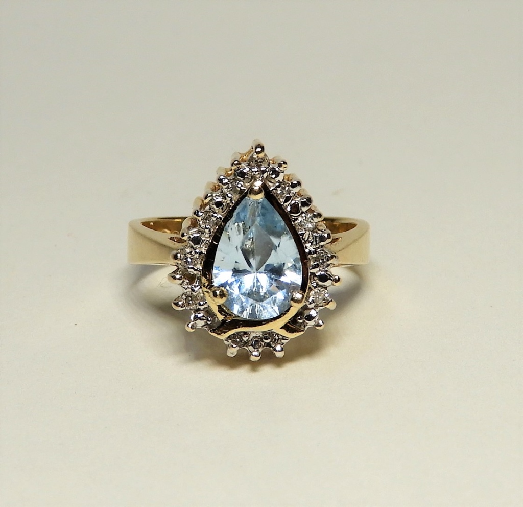 14KT GOLD BLUE TOPAZ & DIAMOND