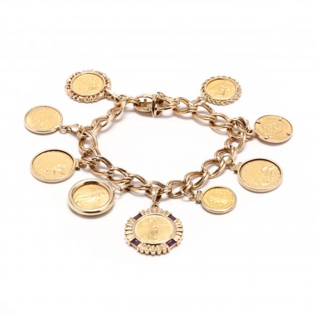 14KT GOLD COIN BRACELET Oval link