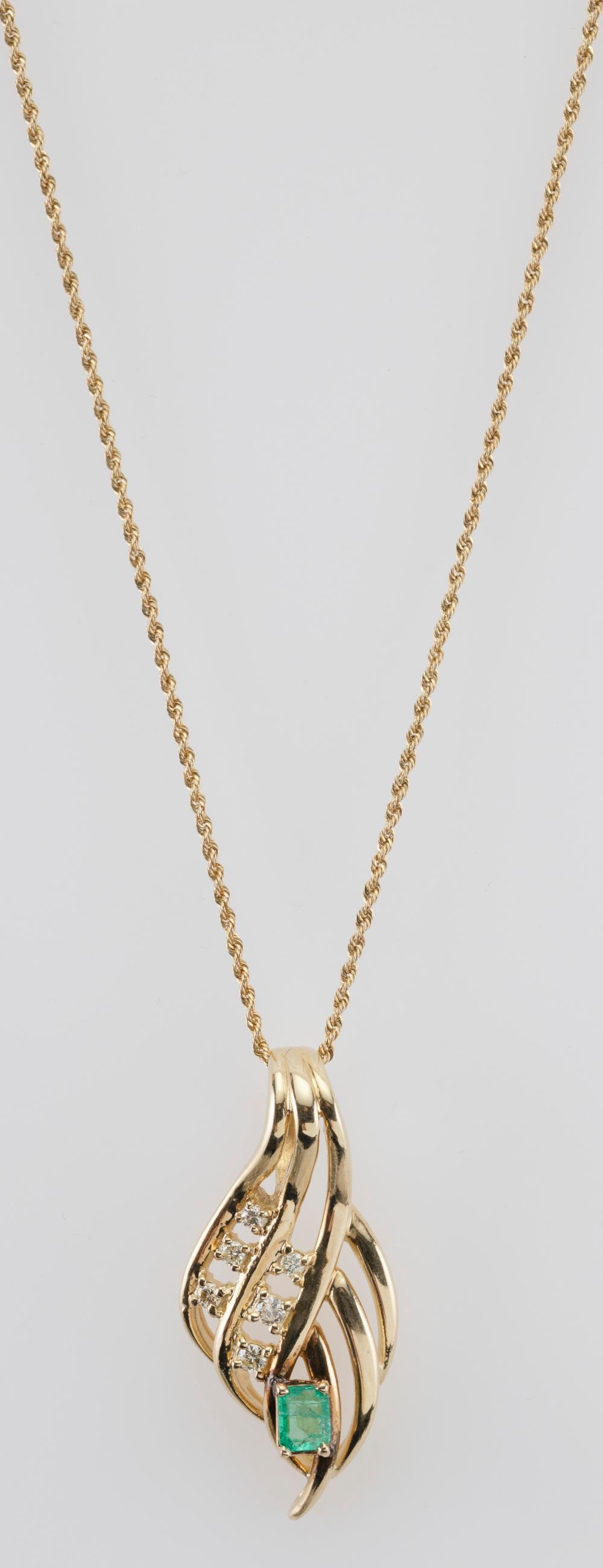 14KT GOLD, EMERALD AND DIAMOND