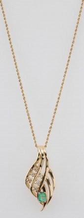 14KT GOLD, EMERALD AND DIAMOND
