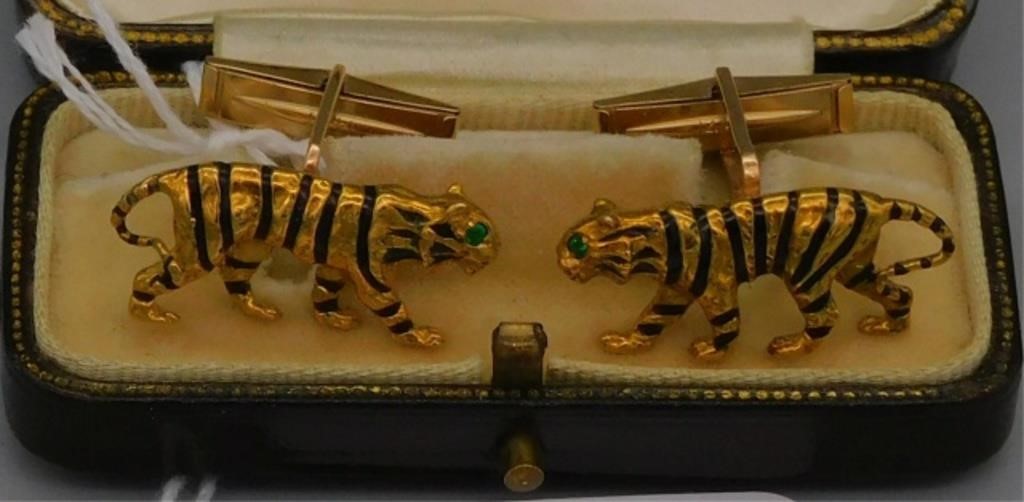 14KT GOLD MEN'S CUFFLINKS, TIGER