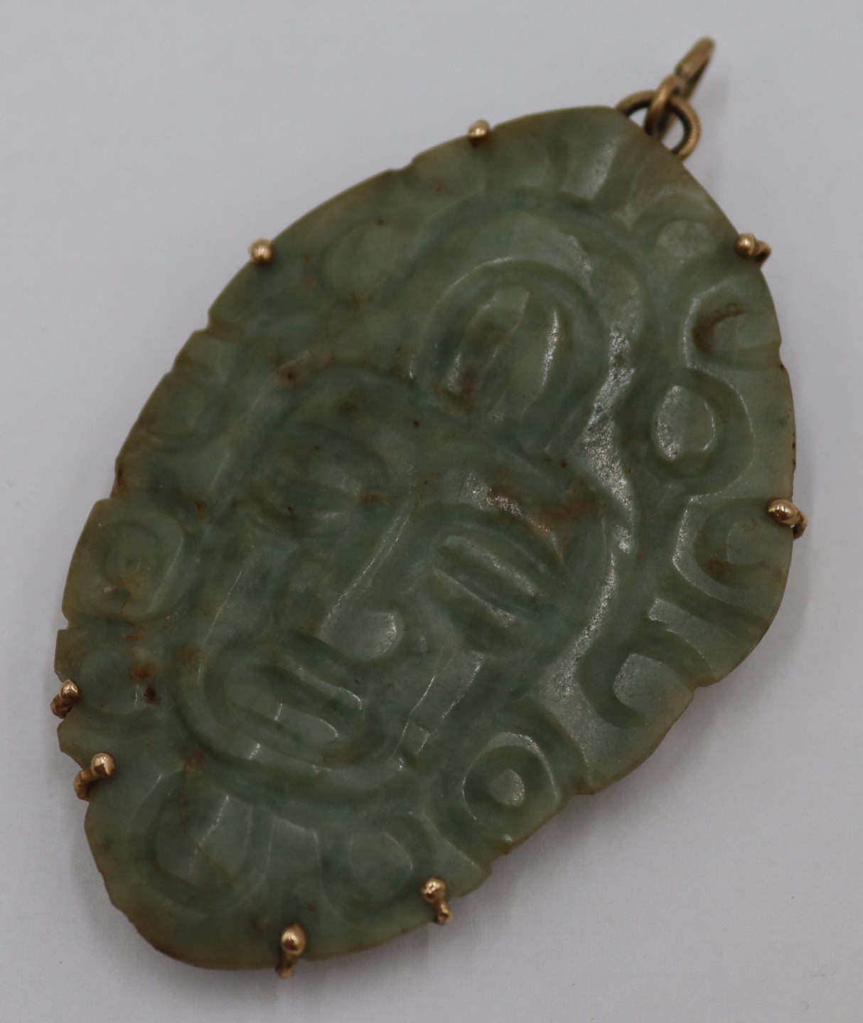 14KT GOLD MOUNTED MAYAN CARVED JADE