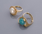 14KT GOLD PEARL RING & 18KT GO