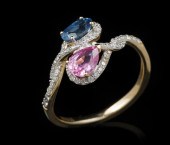 14KT. GOLD, SAPPHIRE AND DIAMO