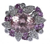 14KT. KUNZITE AND DIAMOND RING